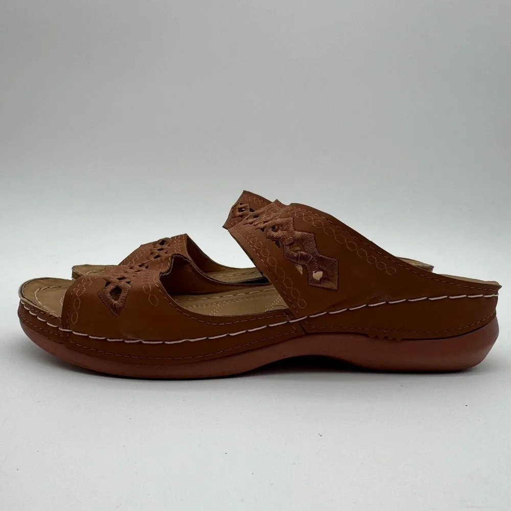 Women's Brown‎ Cutout Slide Sandals Comfort Casual Slip On Shoes Size 8